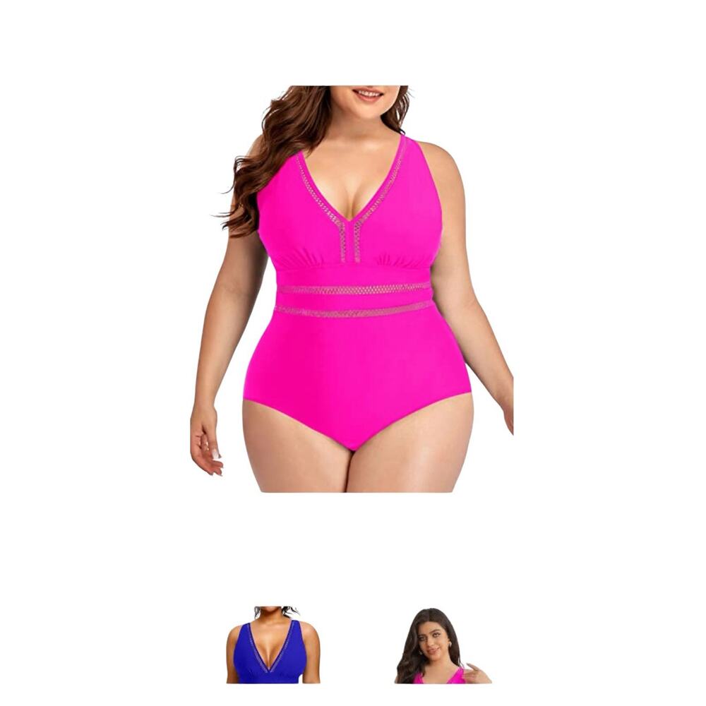 New $185 Swimsuits for All Women Plus 2X 26W One Piece Colorful Pink Resort